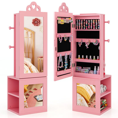 3-In-1 Kids Jewelry Cabinet With Full Length Mirror, Pink Kids Vanities Pink at Gallery Canada