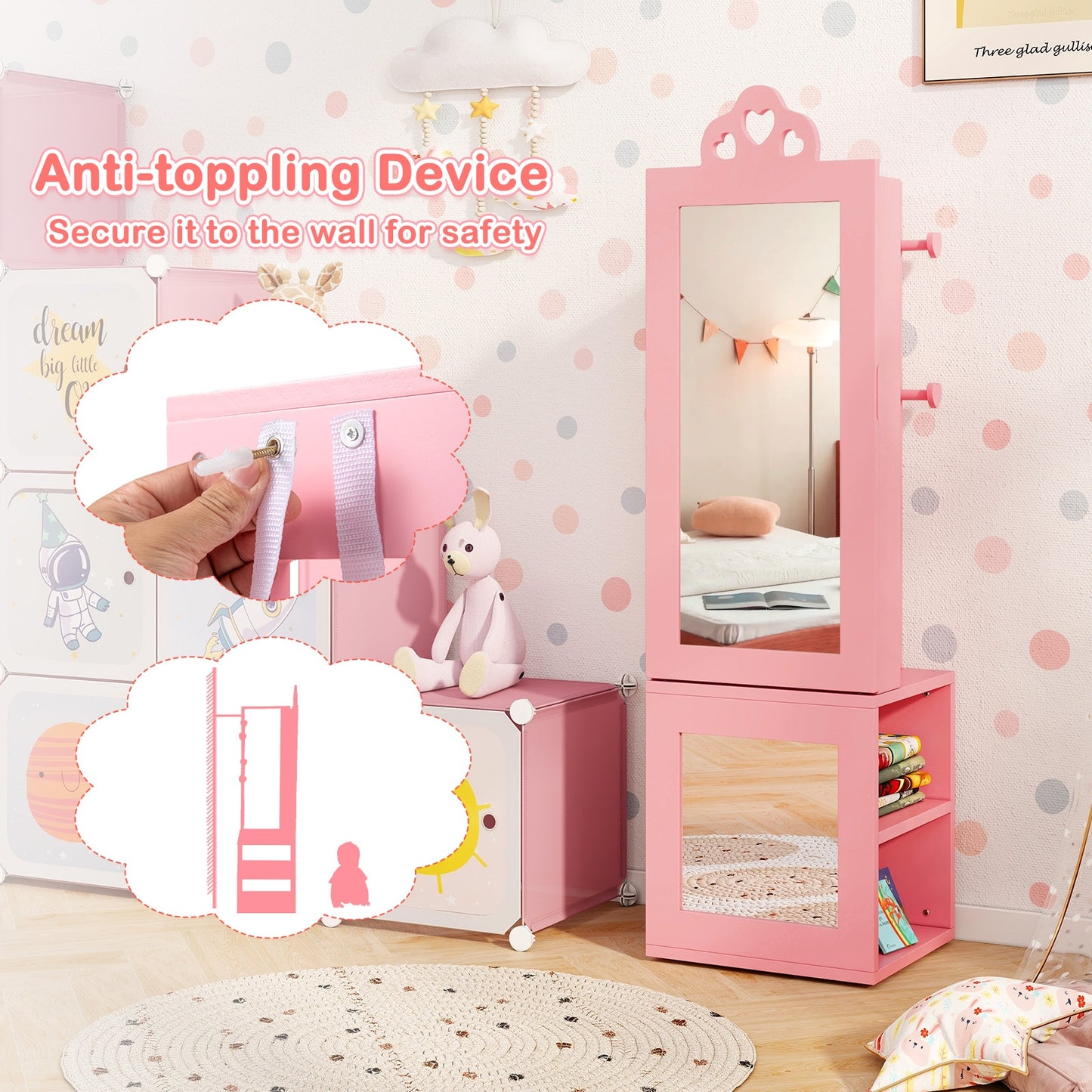 3-In-1 Kids Jewelry Cabinet With Full Length Mirror, Pink Kids Vanities at Gallery Canada