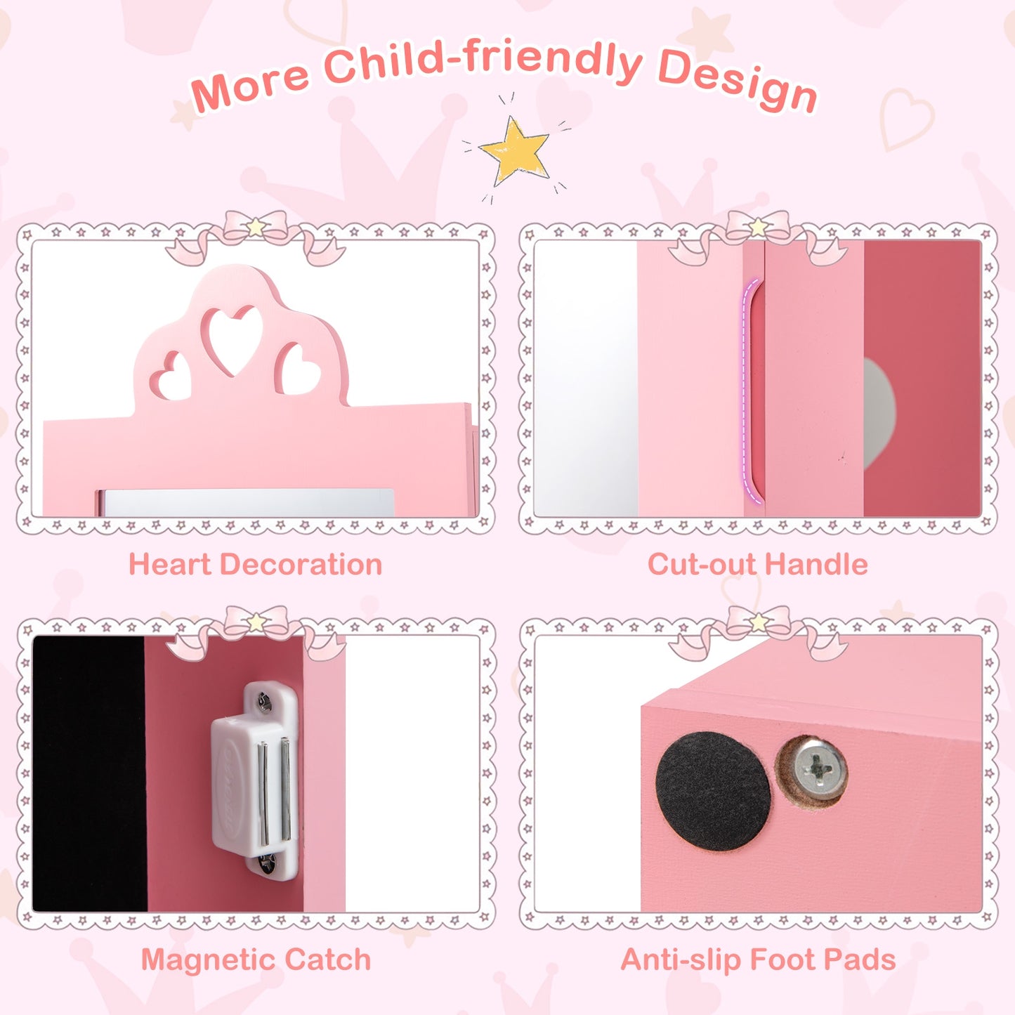 3-In-1 Kids Jewelry Cabinet With Full Length Mirror, Pink Kids Vanities at Gallery Canada
