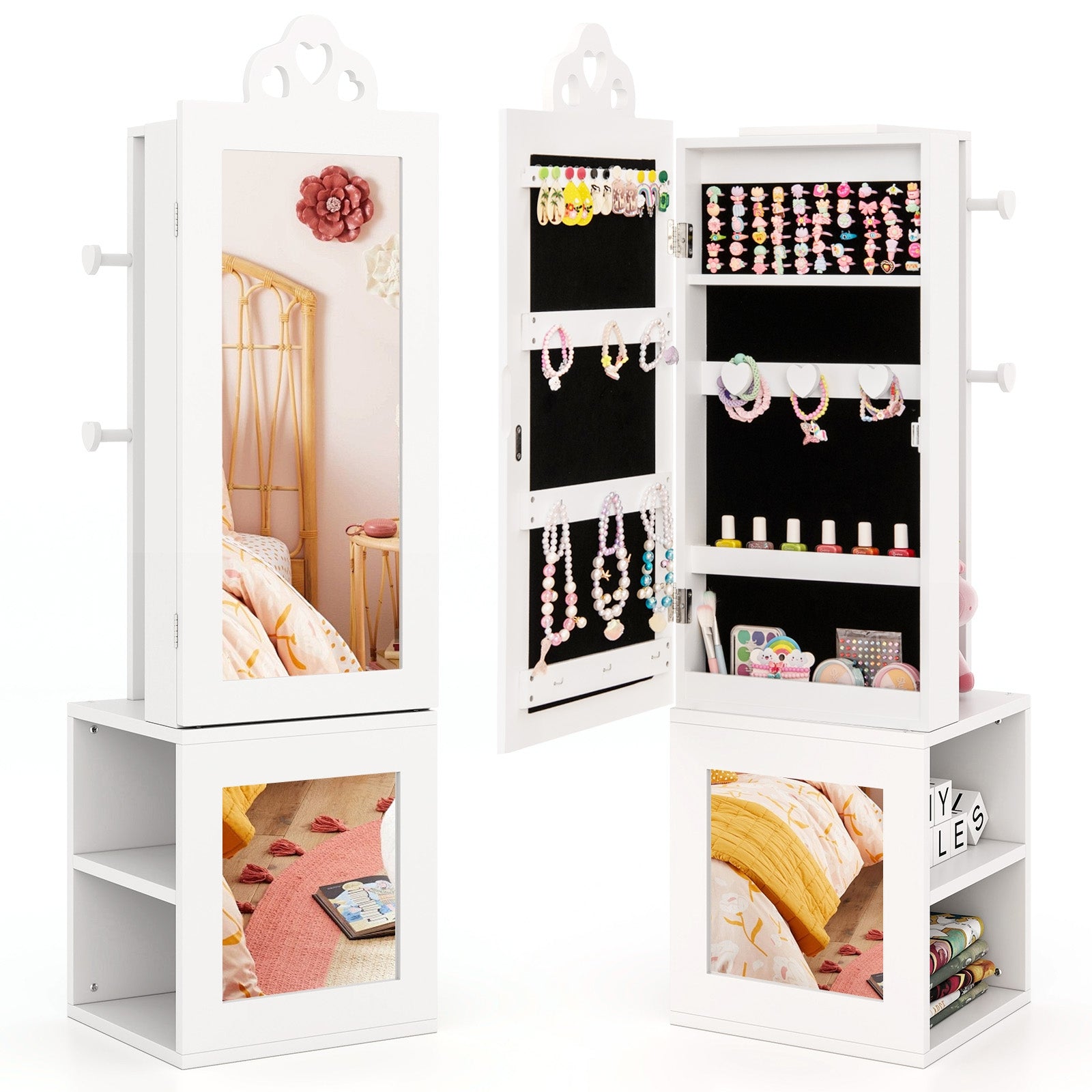 3-in-1 Freestanding Kids Jewelry Cabinet Armoire With Full Length Mirror, White Kids Vanities at Gallery Canada