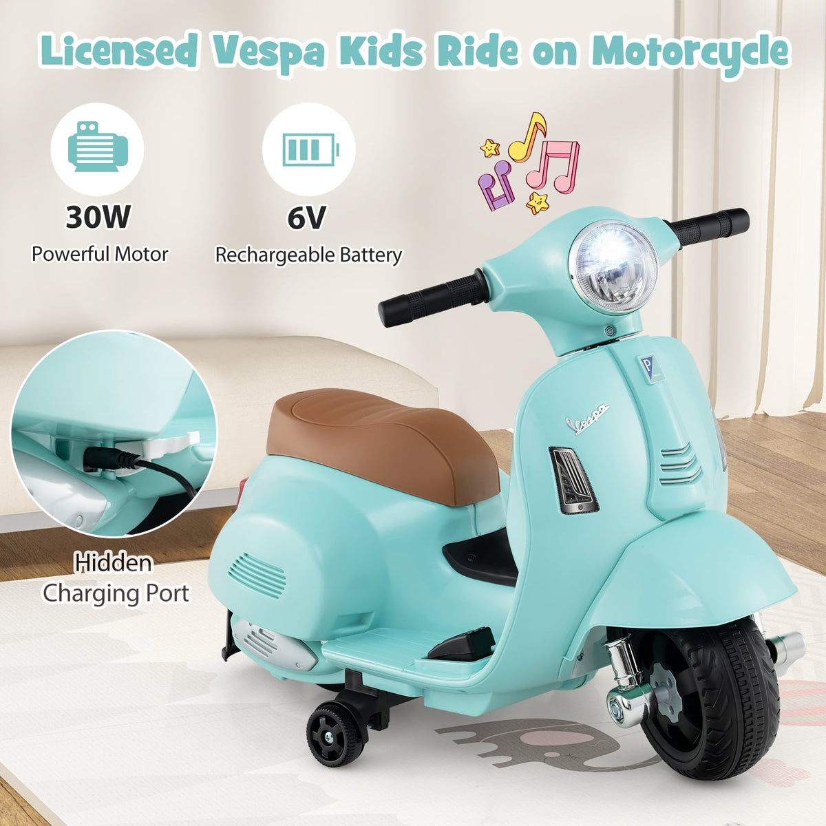 Kids Ride On Motorcycle, LED Headlight, Horn Sound, Green Powered Ride On Toys at Gallery Canada