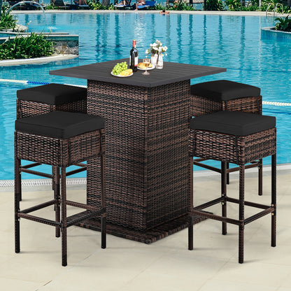5-Piece Rattan Bar Set With Cushions, Hidden Storage Shelf, Black Patio Bar Furniture at Gallery Canada