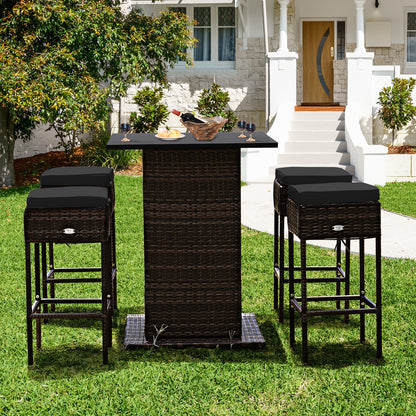 5-Piece Rattan Bar Set With Cushions, Hidden Storage Shelf, Black Patio Bar Furniture at Gallery Canada