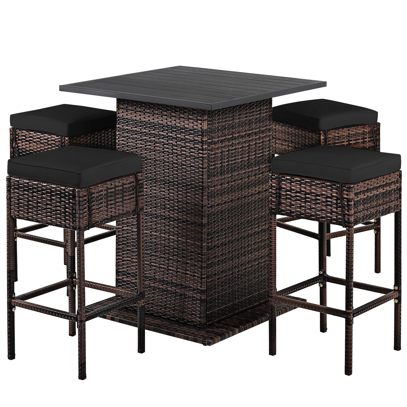 5-Piece Rattan Bar Set With Cushions, Hidden Storage Shelf, Black Patio Bar Furniture at Gallery Canada
