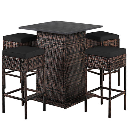 5-Piece Rattan Bar Set With Cushions, Hidden Storage Shelf, Black Patio Bar Furniture at Gallery Canada
