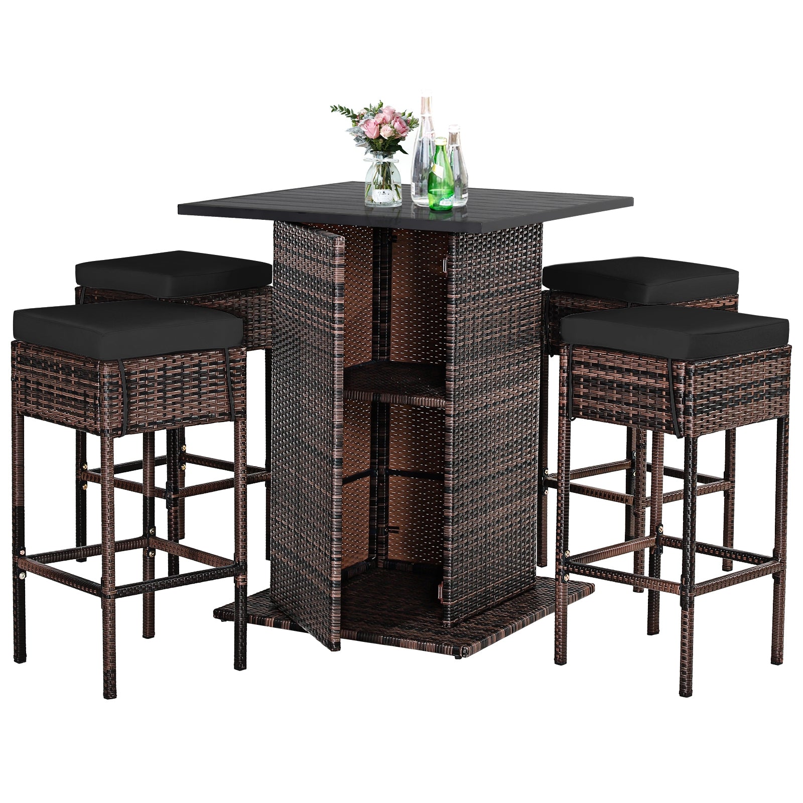 5-Piece Rattan Bar Set With Cushions, Hidden Storage Shelf, Black Patio Bar Furniture at Gallery Canada