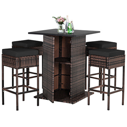 5-Piece Rattan Bar Set With Cushions, Hidden Storage Shelf, Black Patio Bar Furniture at Gallery Canada