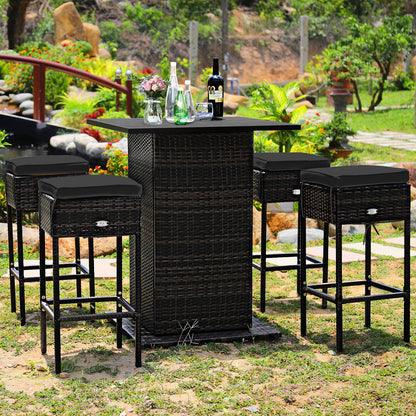 5-Piece Rattan Bar Set With Cushions, Hidden Storage Shelf, Black Patio Bar Furniture at Gallery Canada