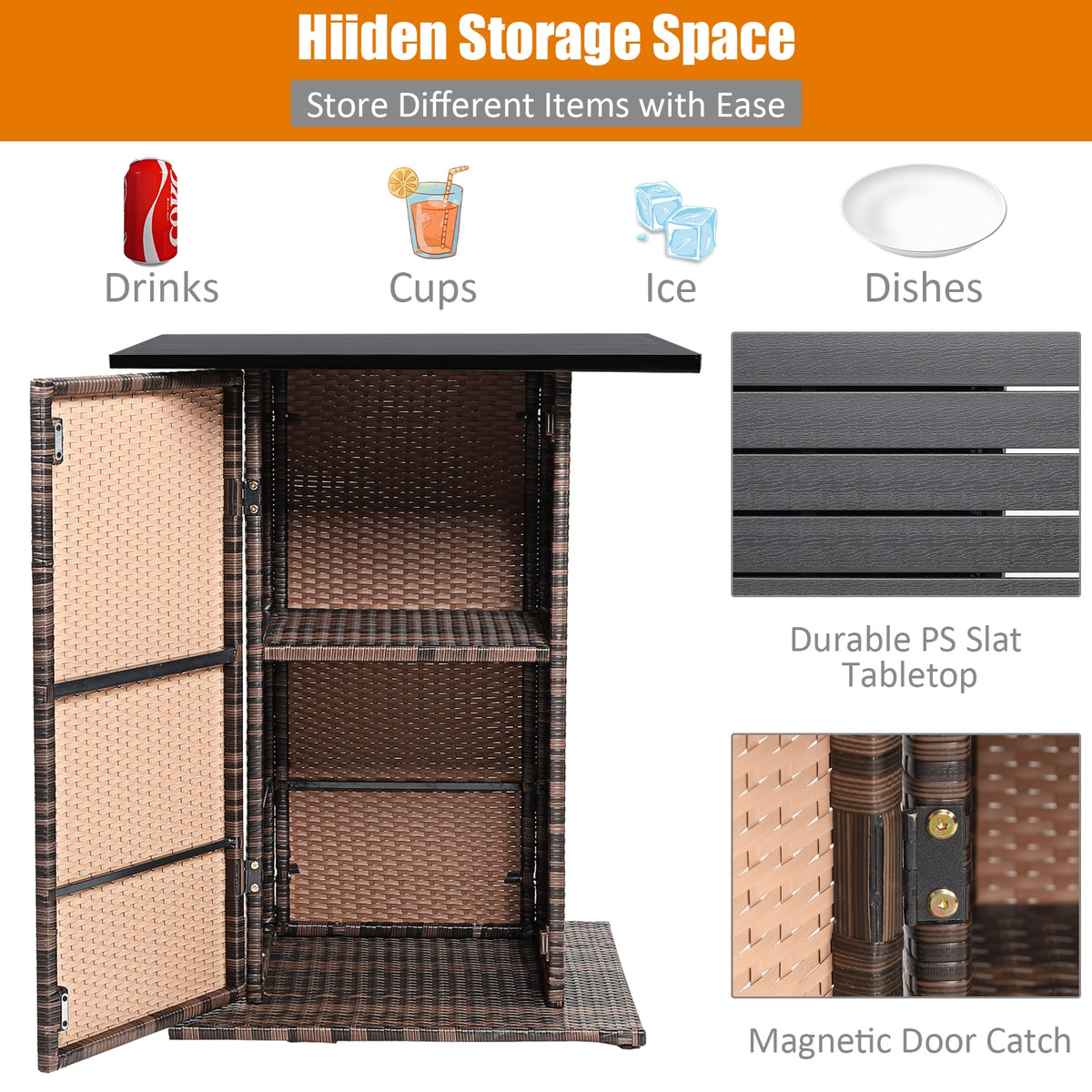 5-Piece Rattan Bar Set With Cushions, Hidden Storage Shelf, Black Patio Bar Furniture at Gallery Canada