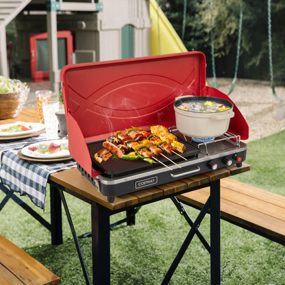 2-In-1 Gas Camping Grill And Stove, 4 Detachable Legs, Red Outdoor Grills at Gallery Canada