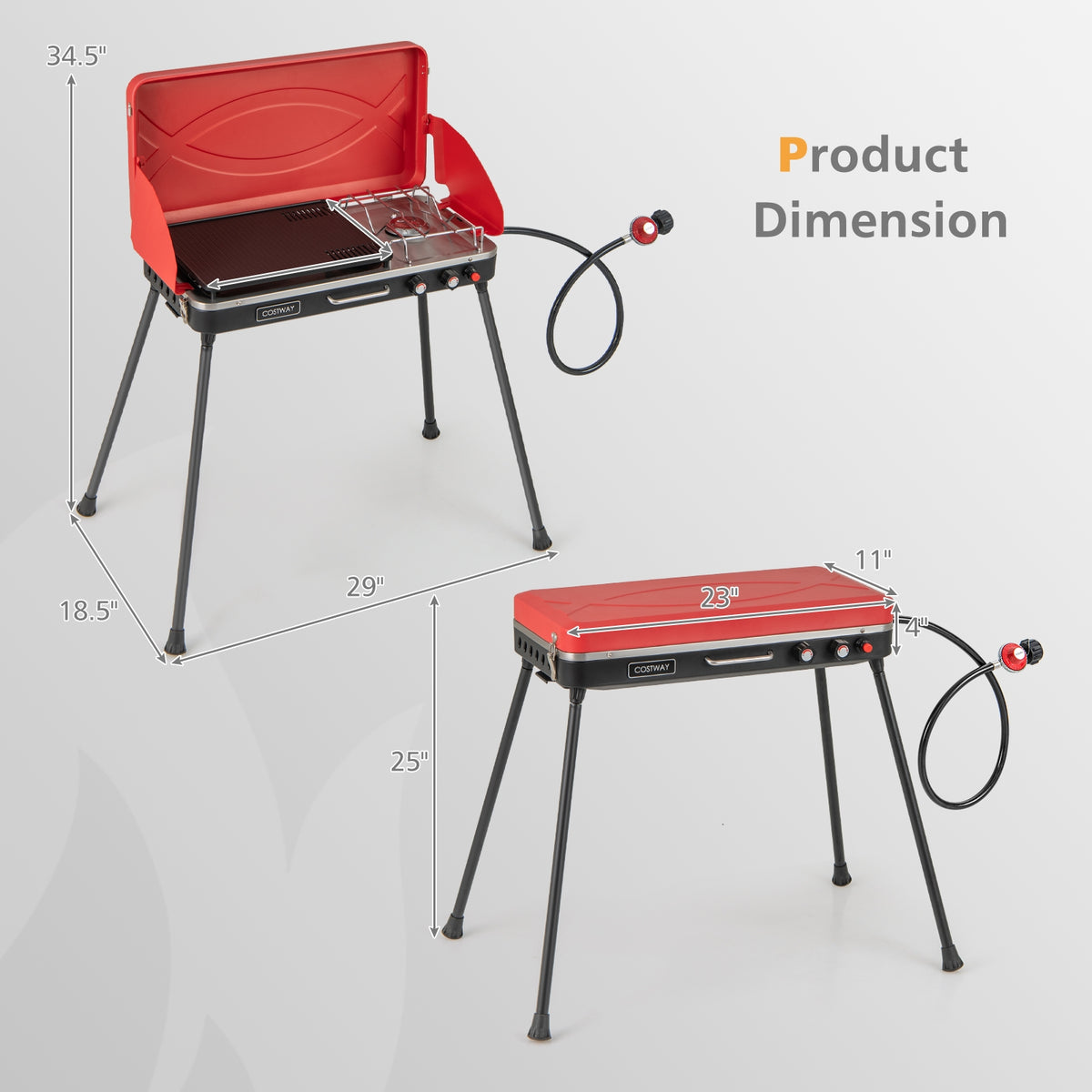 2-In-1 Gas Camping Grill And Stove, 4 Detachable Legs, Red Outdoor Grills at Gallery Canada