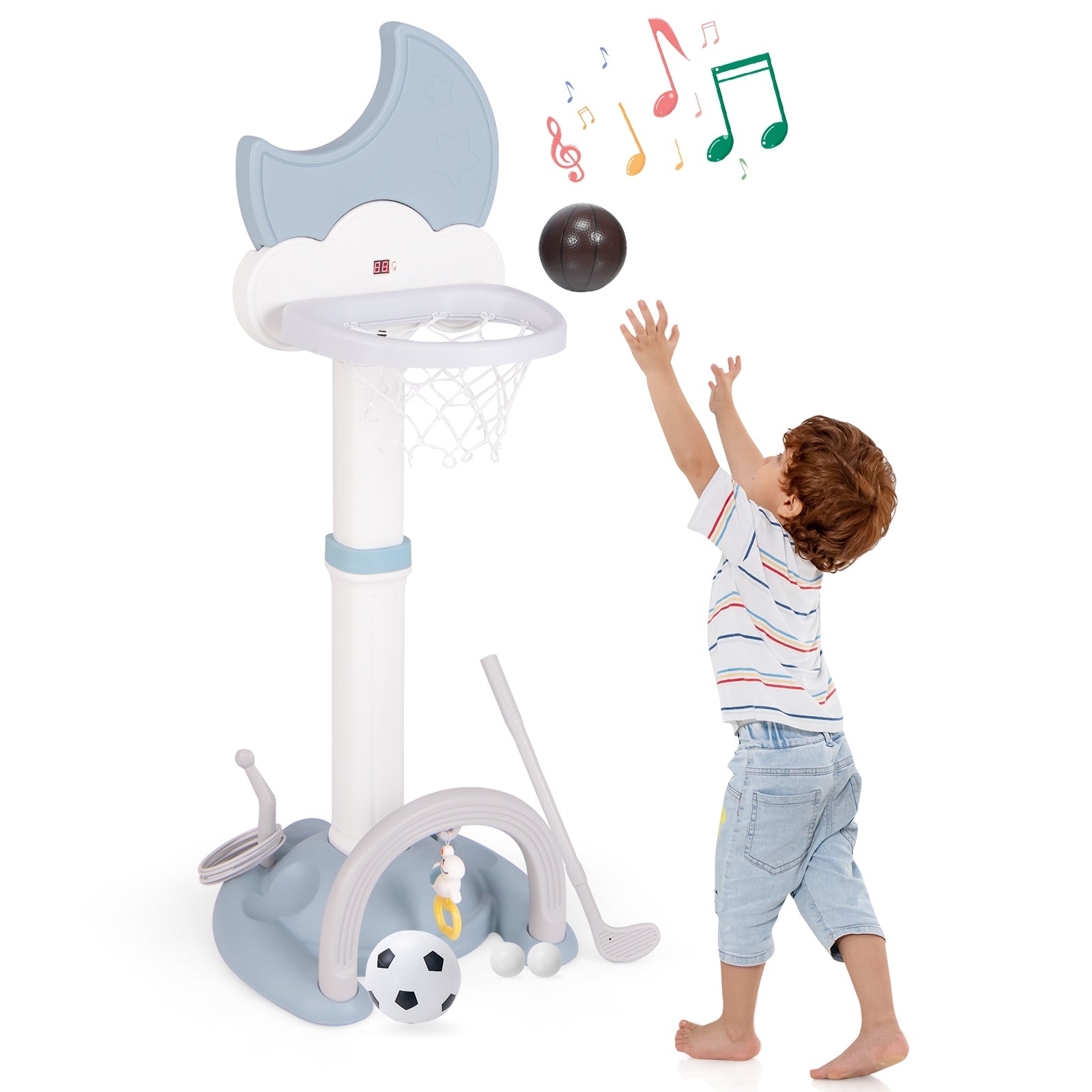 4-In-1 Kids Basketball Hoop, Moon-Shaped Electronic Scoreboard Play Set, Blue Baby Gyms & Playmats at Gallery Canada