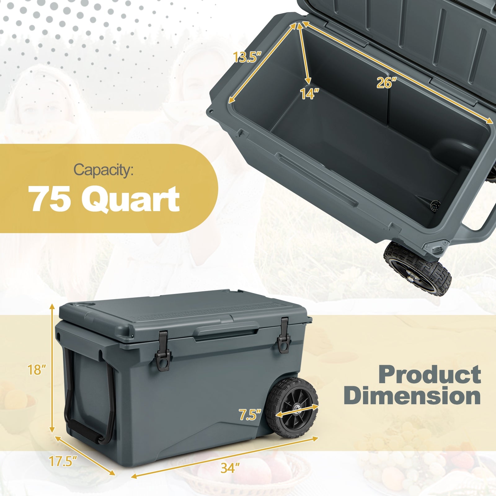 75 Quart Portable Cooler, Rotomolded Ice Chest, Gray Coolers at Gallery Canada