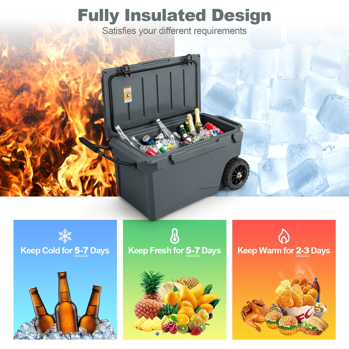 75 Quart Portable Cooler, Rotomolded Ice Chest, Gray Coolers at Gallery Canada