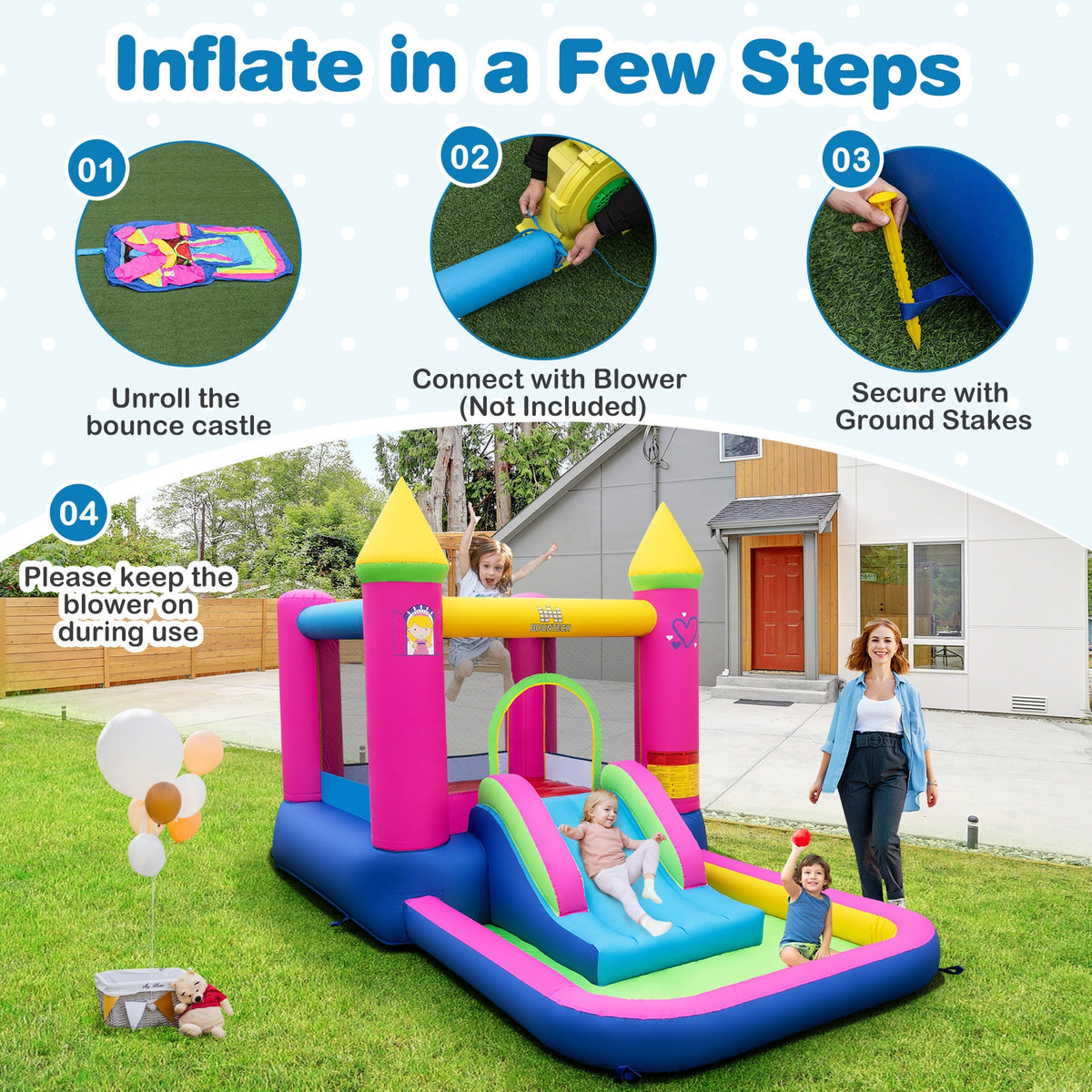 Inflatable Bounce House, 4-in-1 Princess Bouncy Castle, Multicolor Bounce House at Gallery Canada