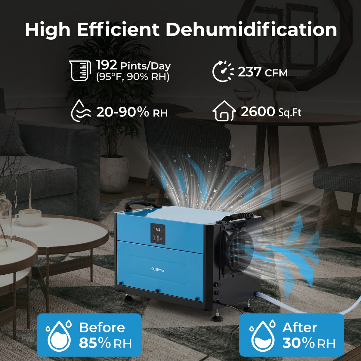 192 Pint Crawl Space Dehumidifier, 3 Modes, 24H Timer, Blue Dehumidifiers at Gallery Canada