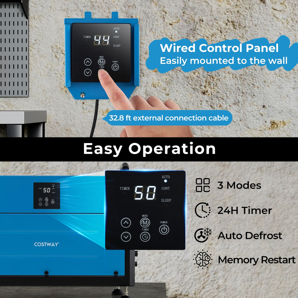 192 Pint Crawl Space Dehumidifier, 3 Modes, 24H Timer, Blue Dehumidifiers at Gallery Canada