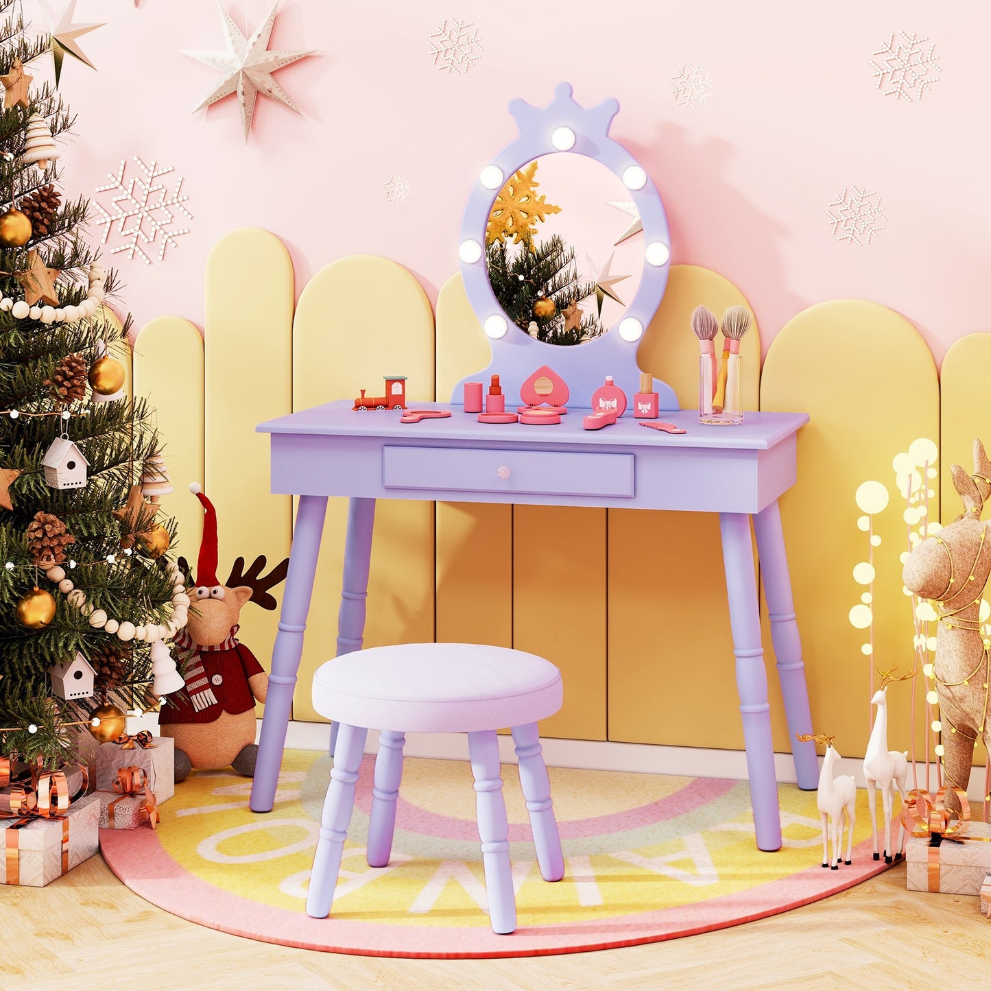Kids Vanity Set With Lighted Mirror, Adjustable Brightness, Large Drawer, Purple Kids Vanities at Gallery Canada