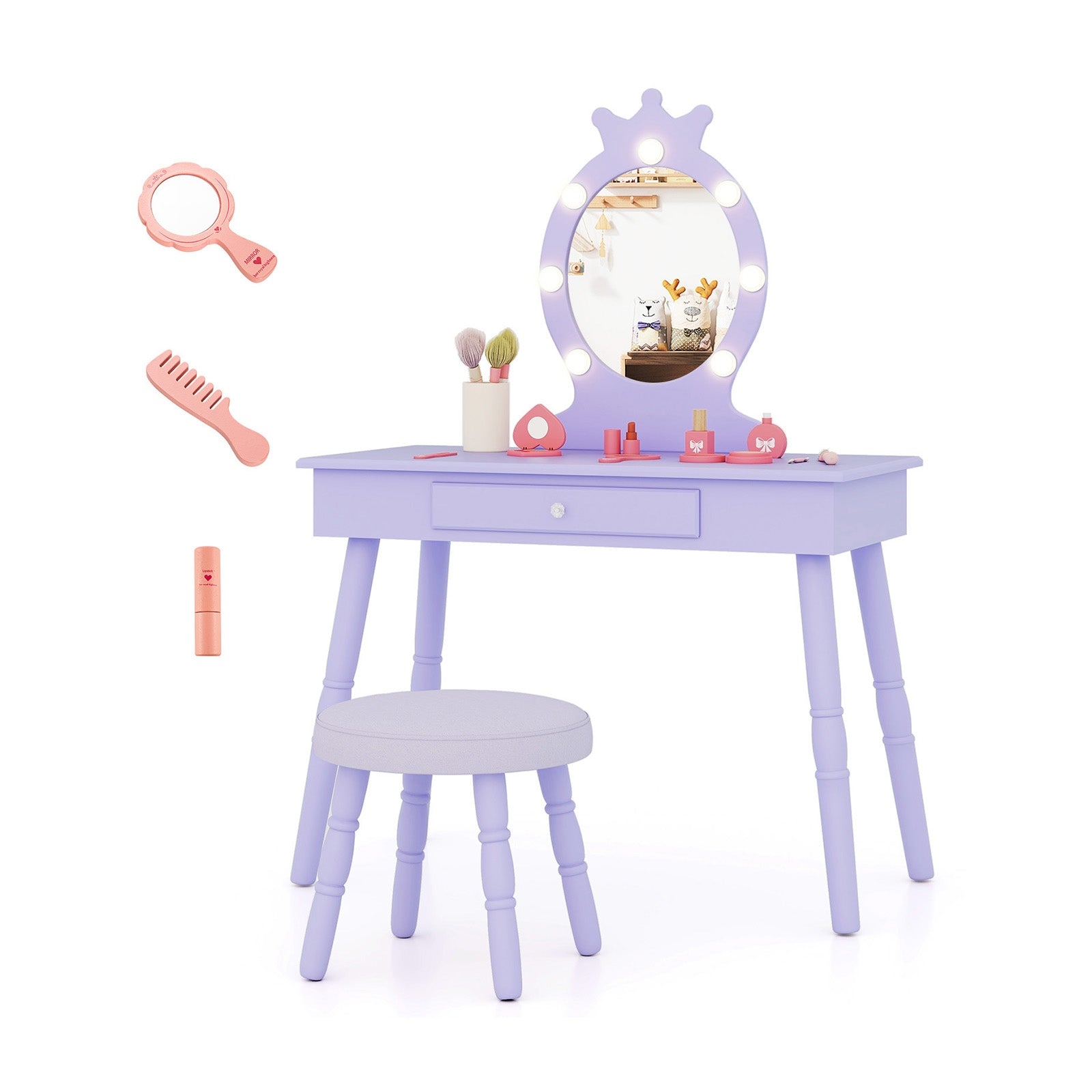 Kids Vanity Set With Lighted Mirror, Adjustable Brightness, Large Drawer, Purple Kids Vanities at Gallery Canada