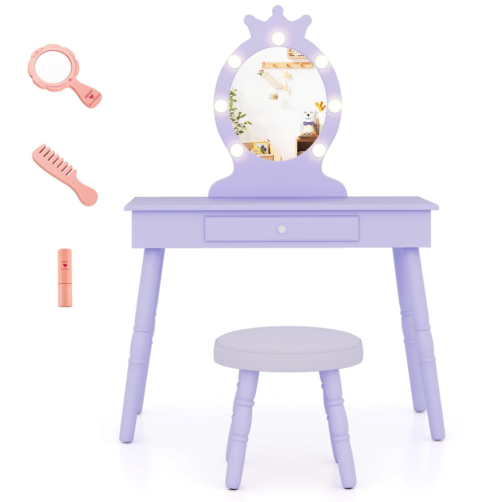 Kids Vanity Set With Lighted Mirror, Adjustable Brightness, Large Drawer, Purple Kids Vanities at Gallery Canada