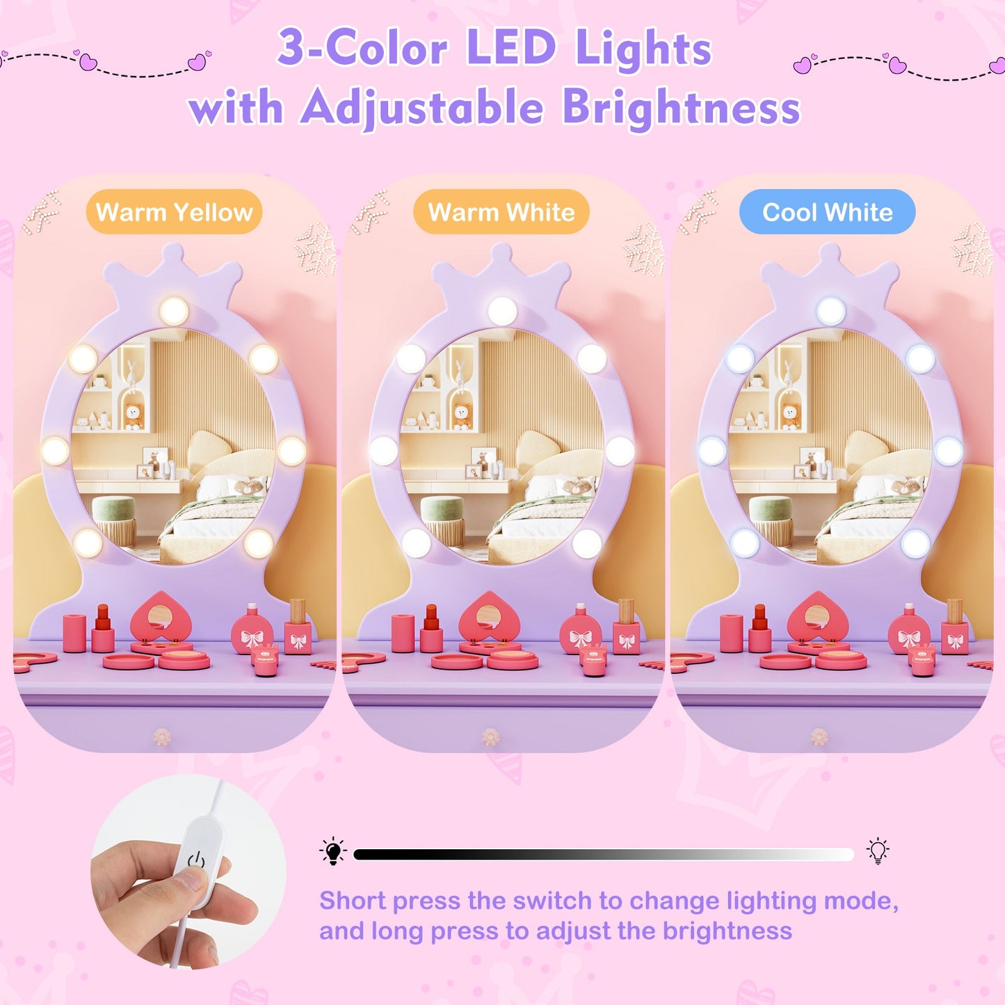Kids Vanity Set With Lighted Mirror, Adjustable Brightness, Large Drawer, Purple Kids Vanities at Gallery Canada