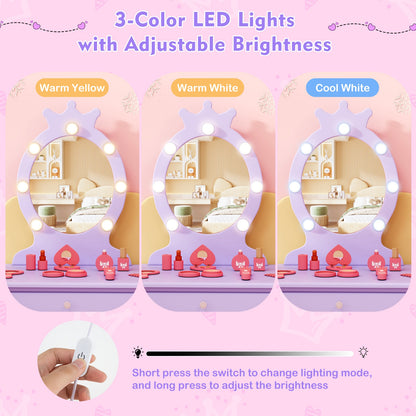 Kids Vanity Set With Lighted Mirror, Adjustable Brightness, Large Drawer, Purple Kids Vanities at Gallery Canada