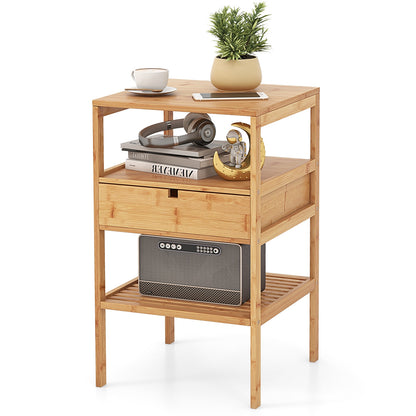 Bamboo Nightstand With Storage Drawer, Slatted Shelf, Natural Nightstands at Gallery Canada