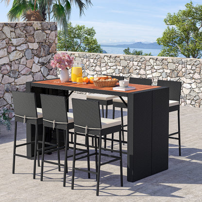 7 Piece Patio Rattan Bar Set, Seat Cushions, Porch Yard Garden Patio Bar Furniture at Gallery Canada