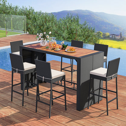 7 Piece Patio Rattan Bar Set, Seat Cushions, Porch Yard Garden Patio Bar Furniture at Gallery Canada