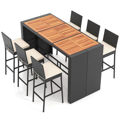 7 Piece Patio Rattan Bar Set, Seat Cushions, Porch Yard Garden Patio Bar Furniture at Gallery Canada