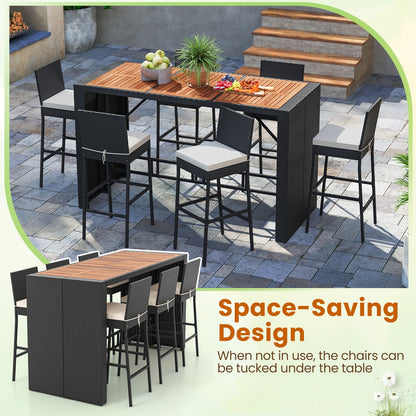 7 Piece Patio Rattan Bar Set, Seat Cushions, Porch Yard Garden Patio Bar Furniture at Gallery Canada