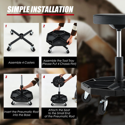 330 LBS Pneumatic Rolling Mechanic Stool, Padded Seat, Black Garages at Gallery Canada