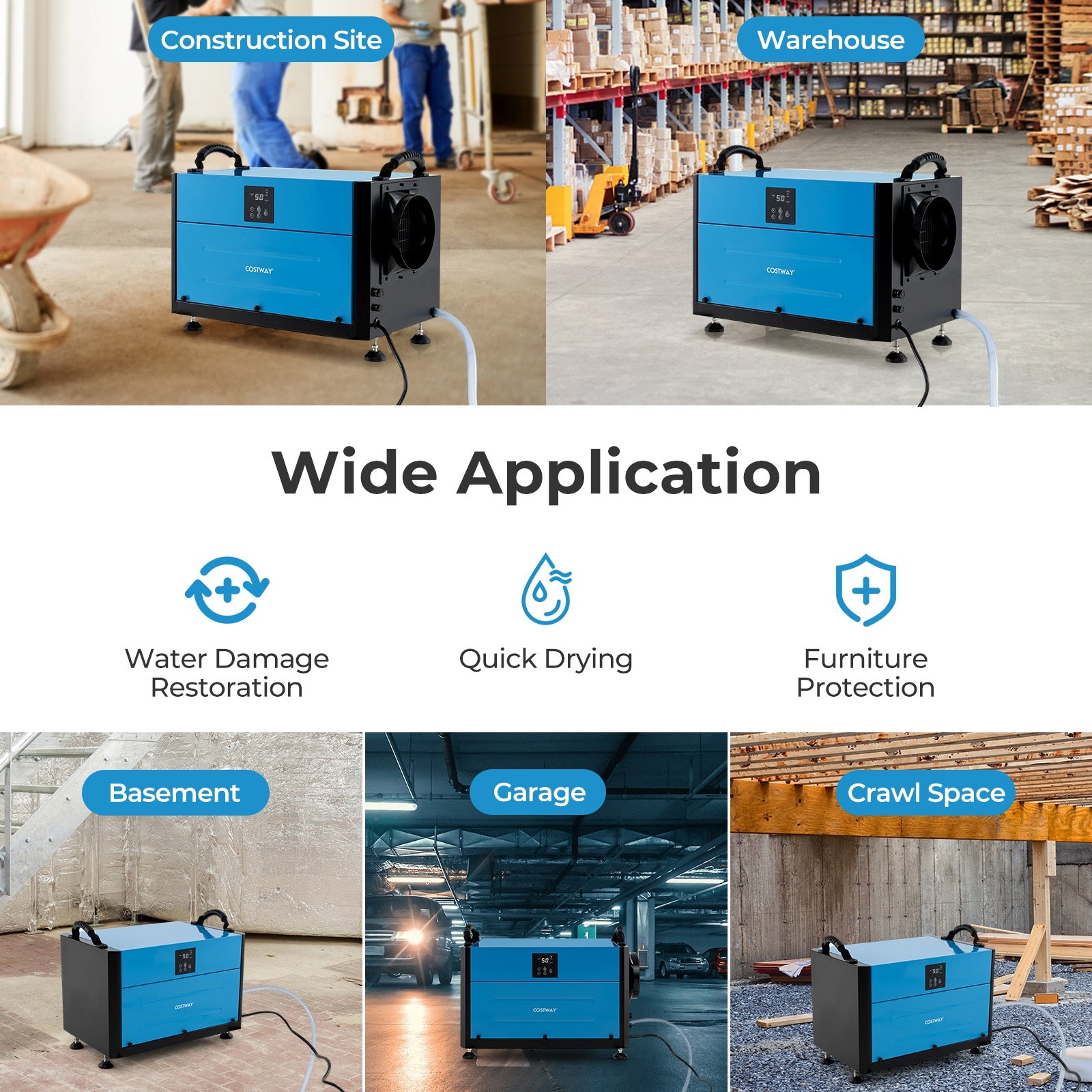155 Pint Crawl Space Dehumidifier, 3 Modes, 24H Timer, Blue Dehumidifiers at Gallery Canada