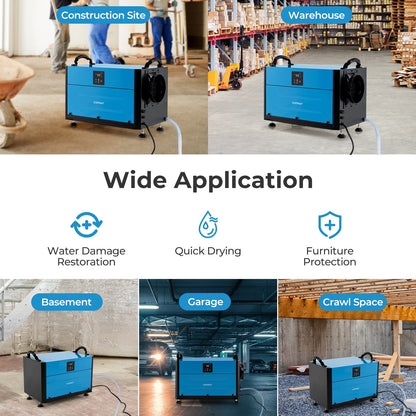 155 Pint Crawl Space Dehumidifier, 3 Modes, 24H Timer, Blue Dehumidifiers at Gallery Canada