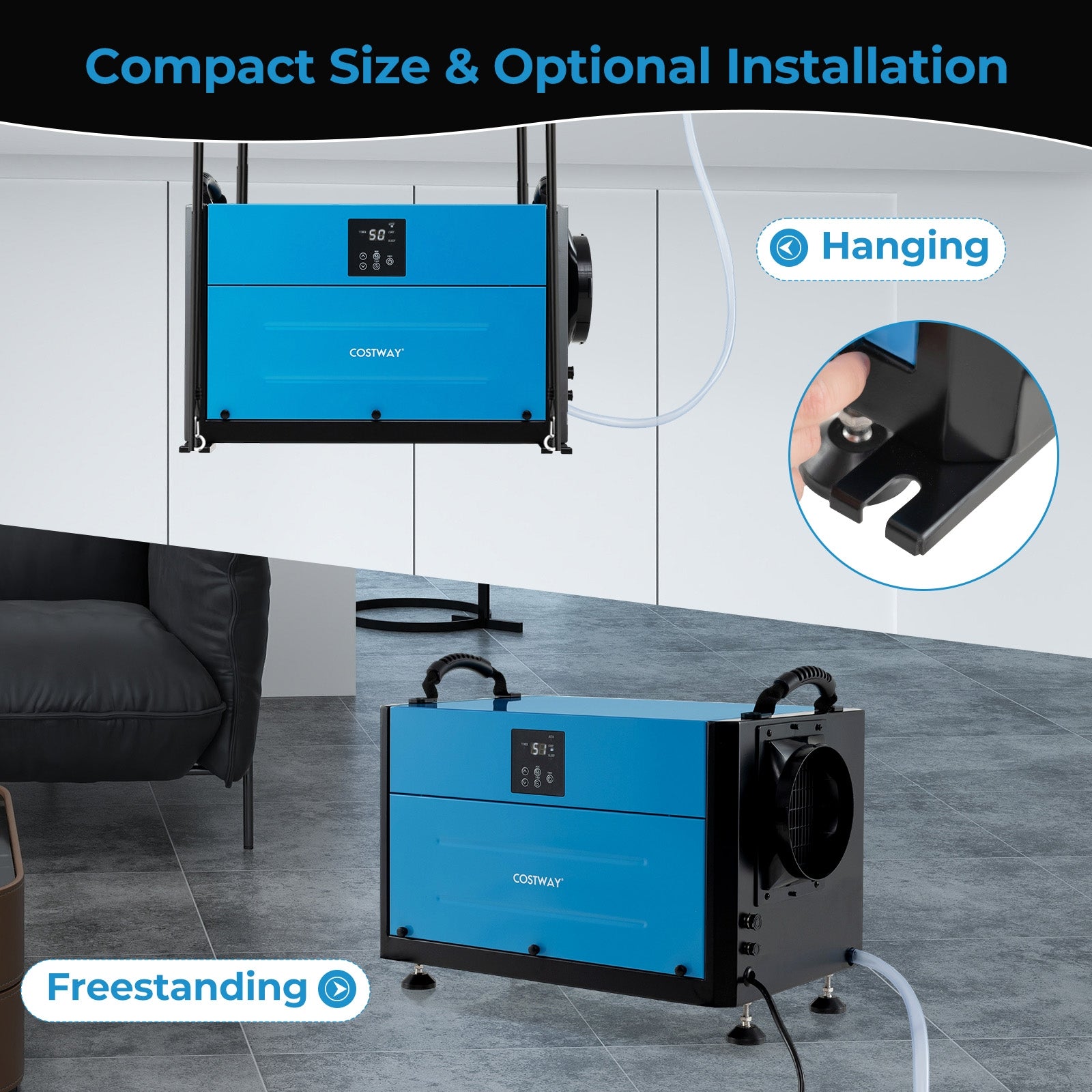 155 Pint Crawl Space Dehumidifier, 3 Modes, 24H Timer, Blue Dehumidifiers at Gallery Canada
