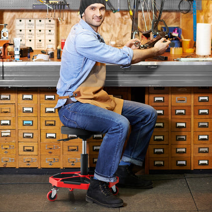 330 LBS Pneumatic Rolling Mechanic Stool, Padded Seat, Red Garages at Gallery Canada