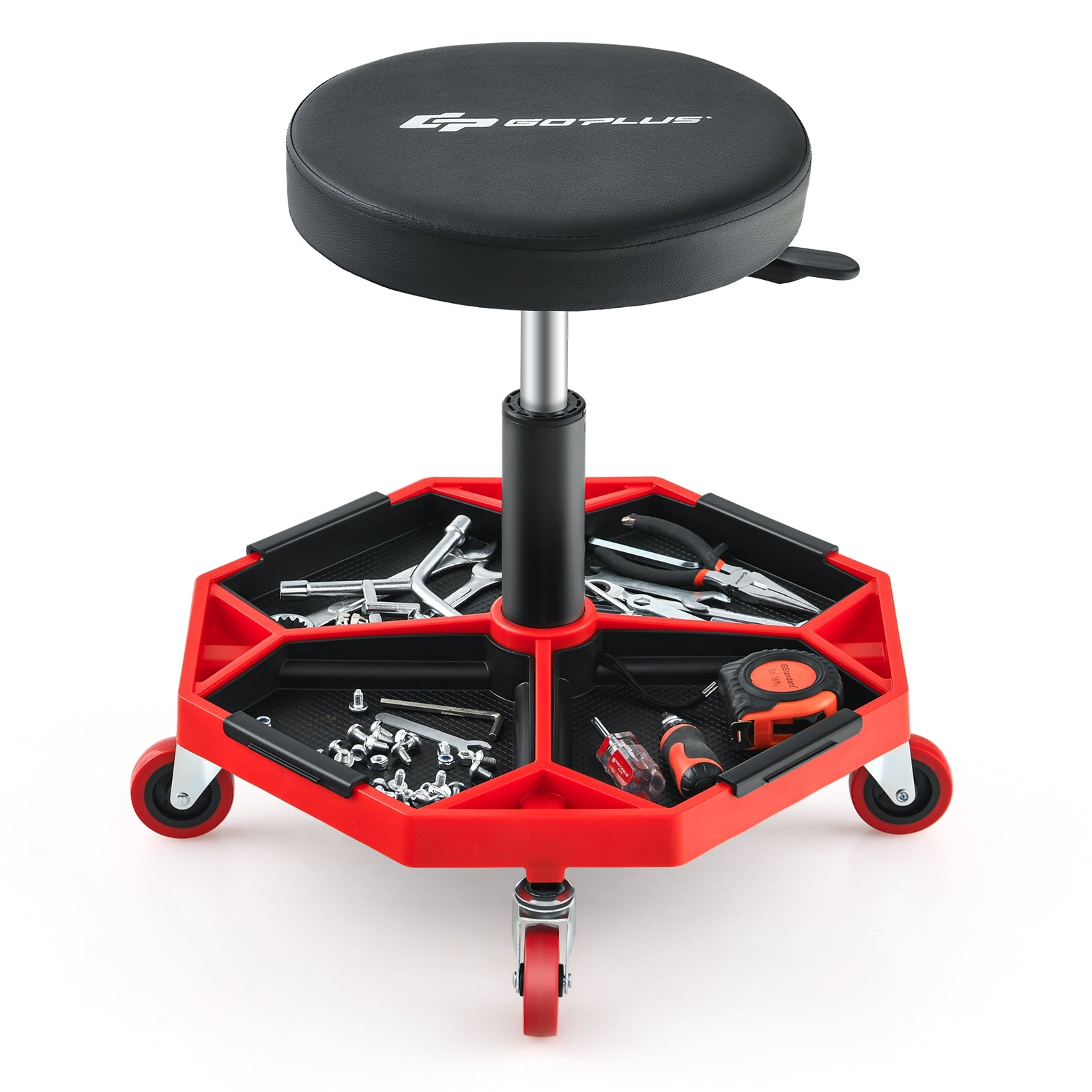 330 LBS Pneumatic Rolling Mechanic Stool, Padded Seat, Red Garages at Gallery Canada
