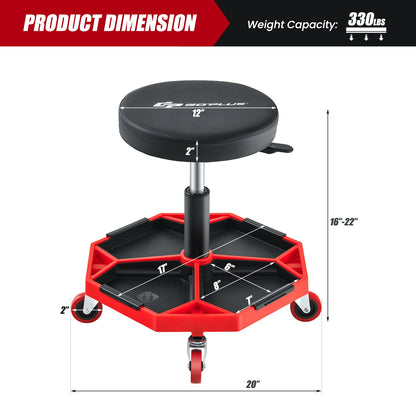 330 LBS Pneumatic Rolling Mechanic Stool, Padded Seat, Red Garages at Gallery Canada