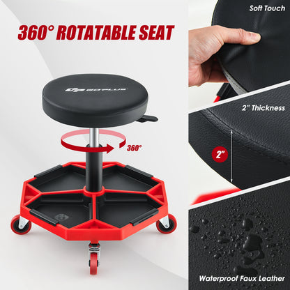 330 LBS Pneumatic Rolling Mechanic Stool, Padded Seat, Red Garages at Gallery Canada