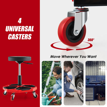 330 LBS Pneumatic Rolling Mechanic Stool, Padded Seat, Red Garages at Gallery Canada
