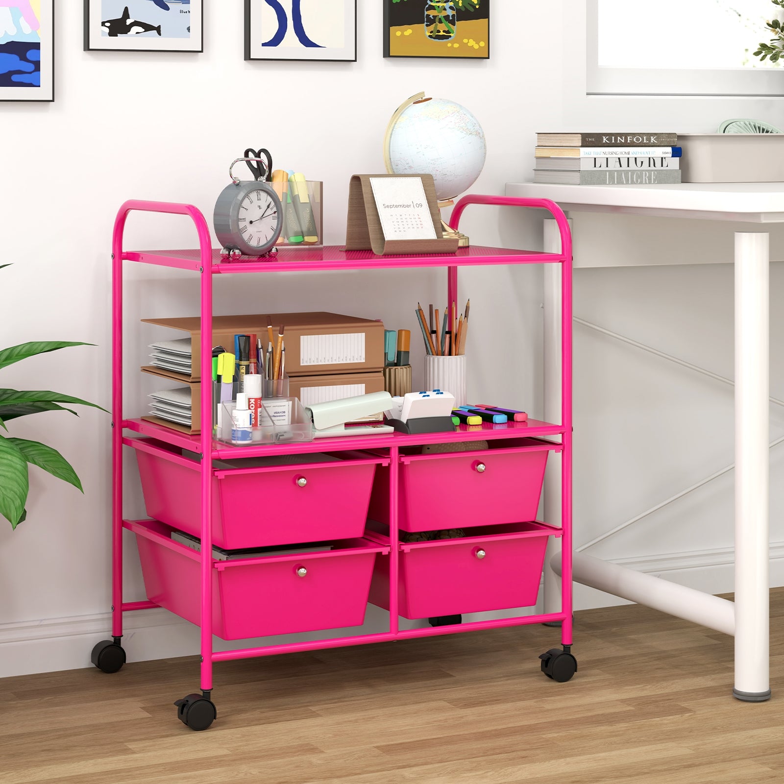 4 Drawer Rolling Storage Cart Rack, Pink File Cabinets at Gallery Canada