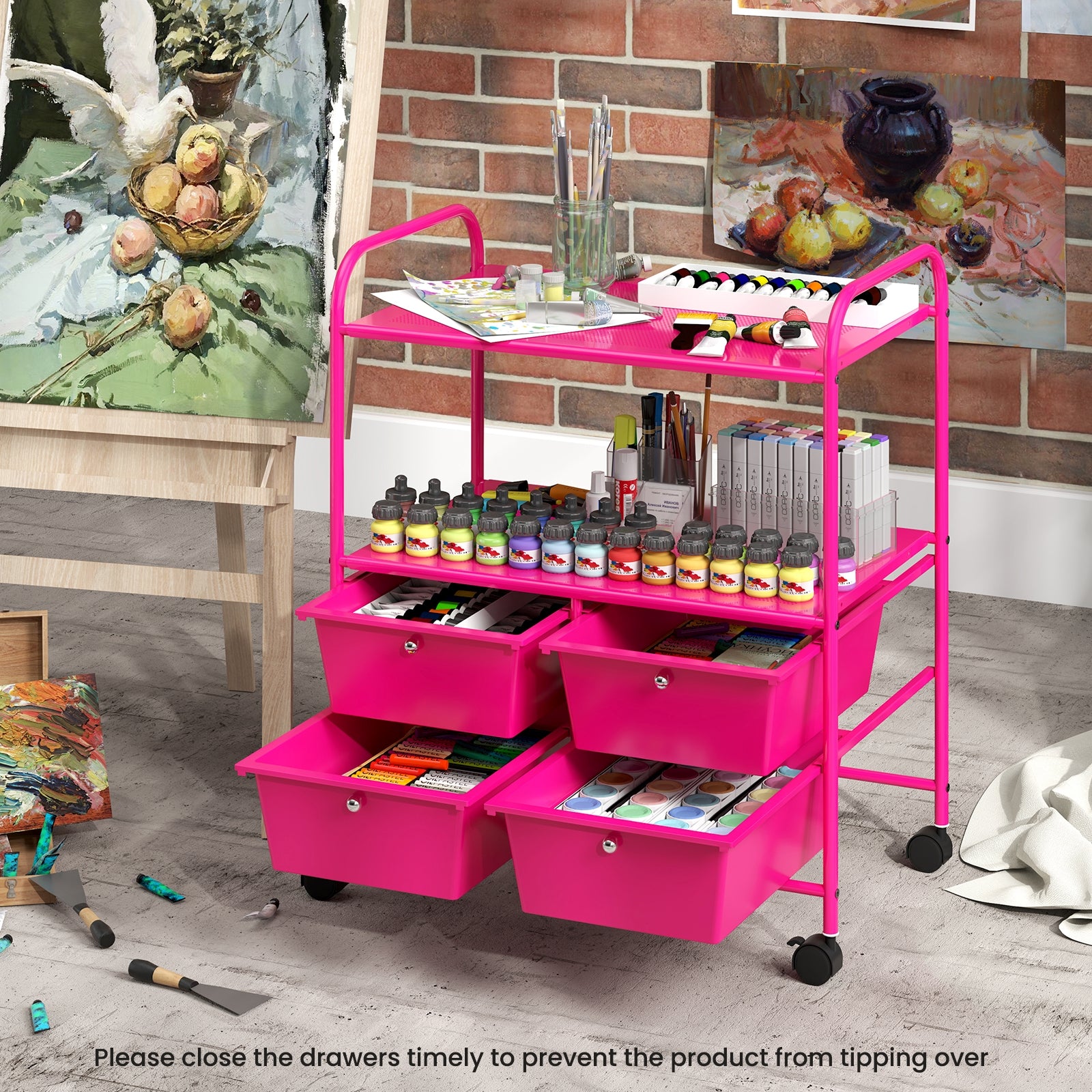 4 Drawer Rolling Storage Cart Rack, Pink File Cabinets at Gallery Canada