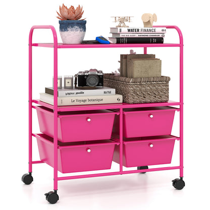 4 Drawer Rolling Storage Cart Rack, Pink File Cabinets at Gallery Canada