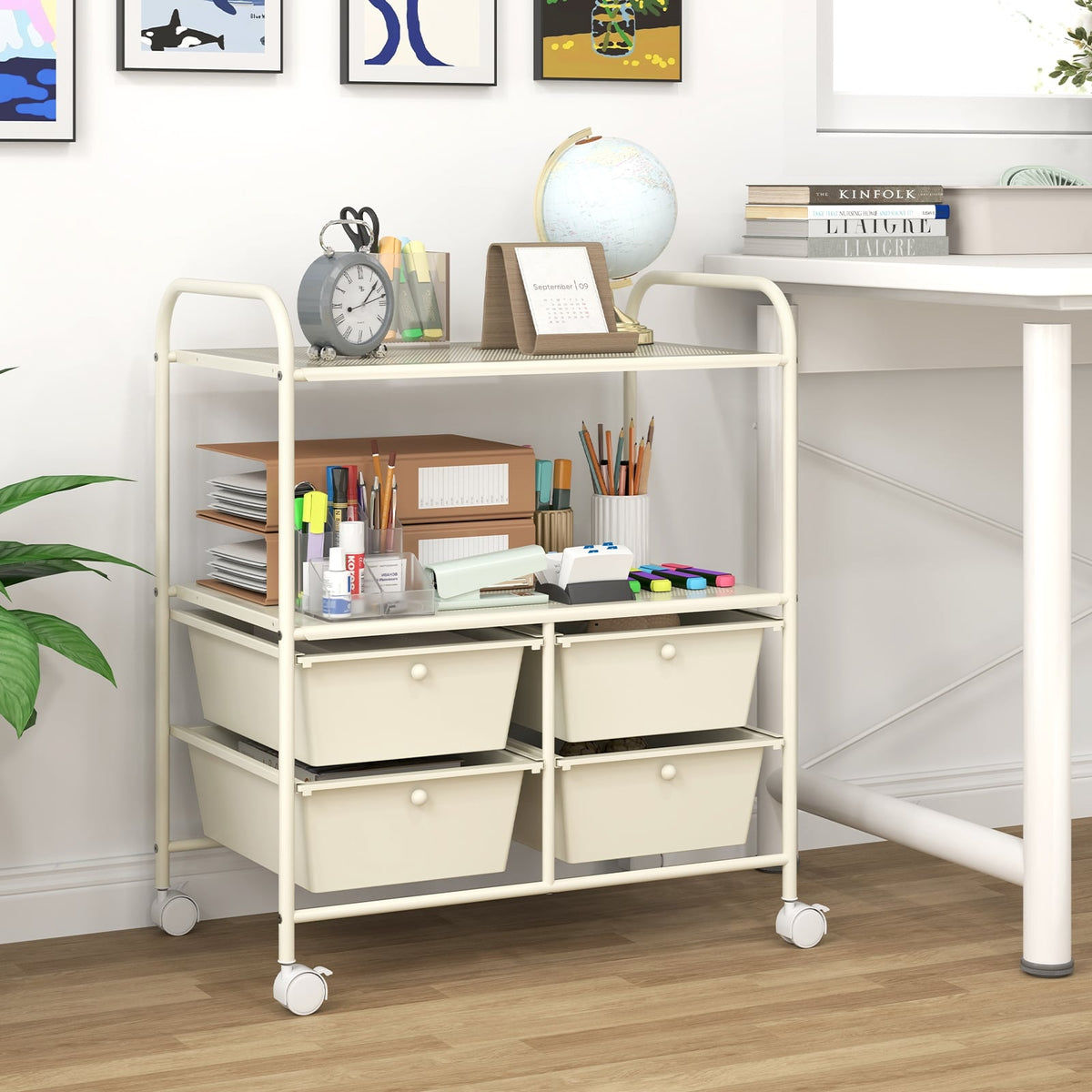 4 Drawer Rolling Storage Cart, White File Cabinets at Gallery Canada