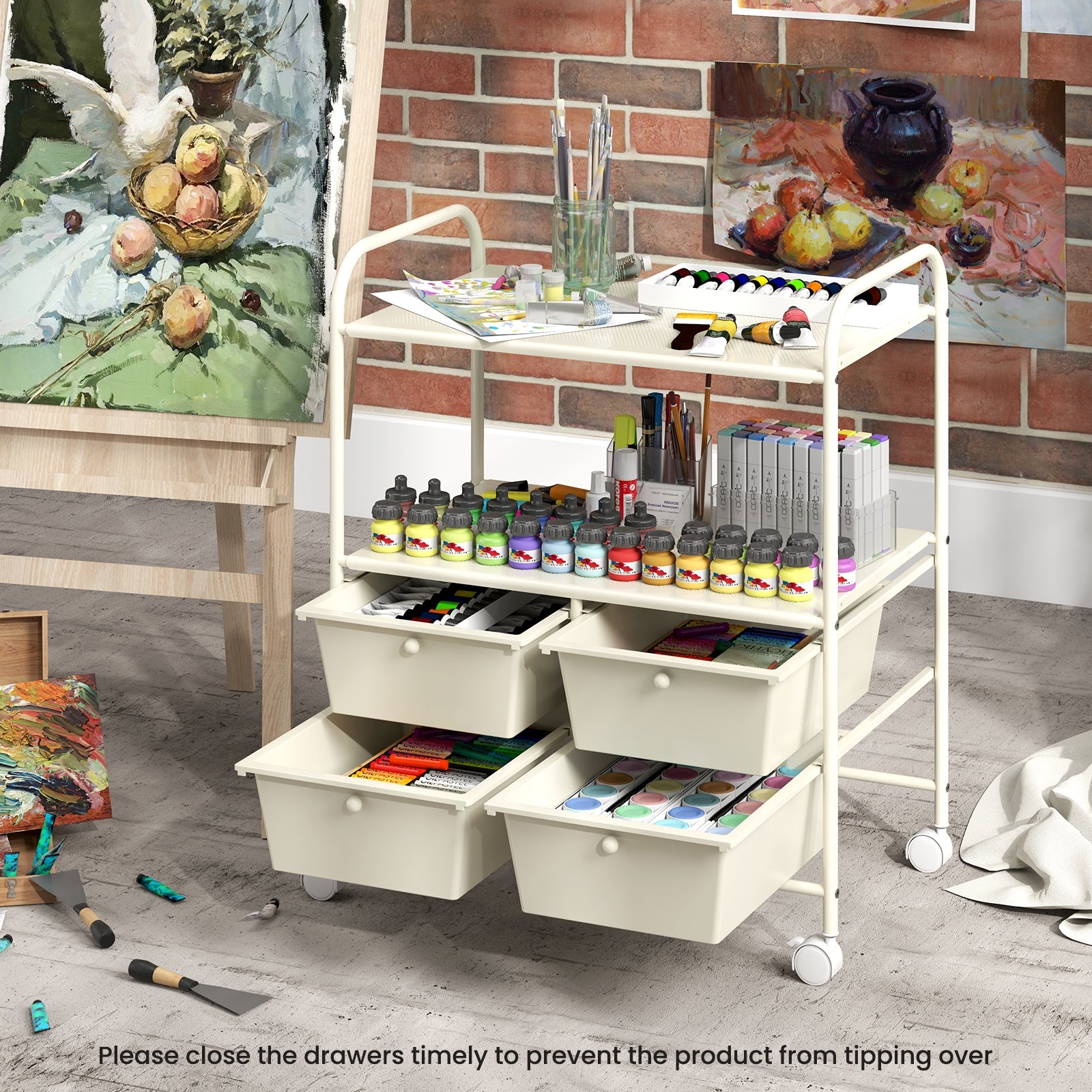 4 Drawer Rolling Storage Cart, White File Cabinets at Gallery Canada