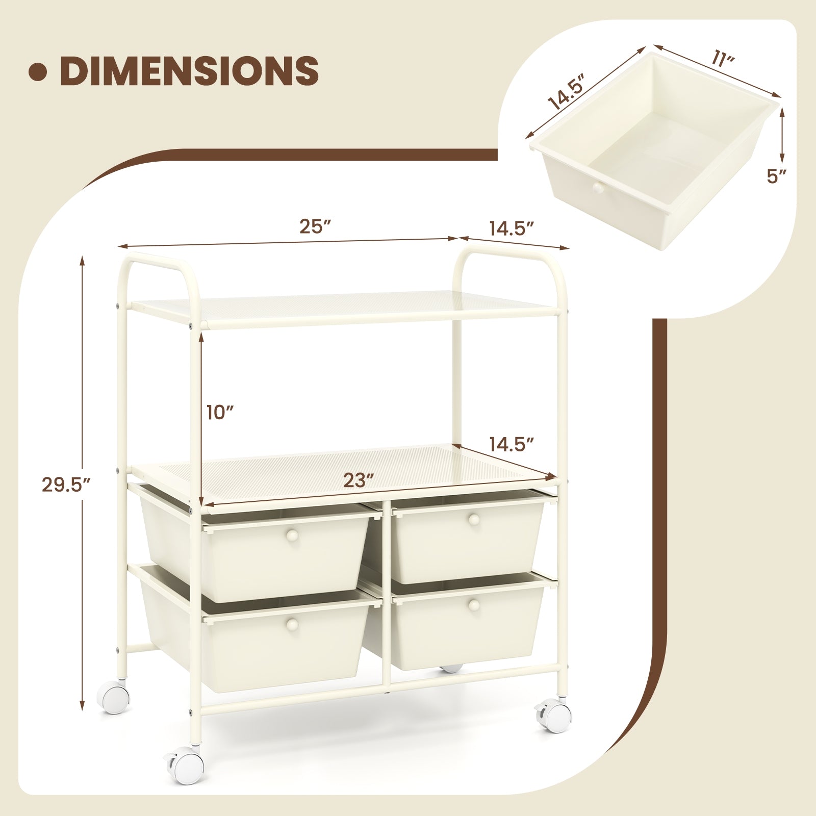 4 Drawer Rolling Storage Cart, White File Cabinets at Gallery Canada