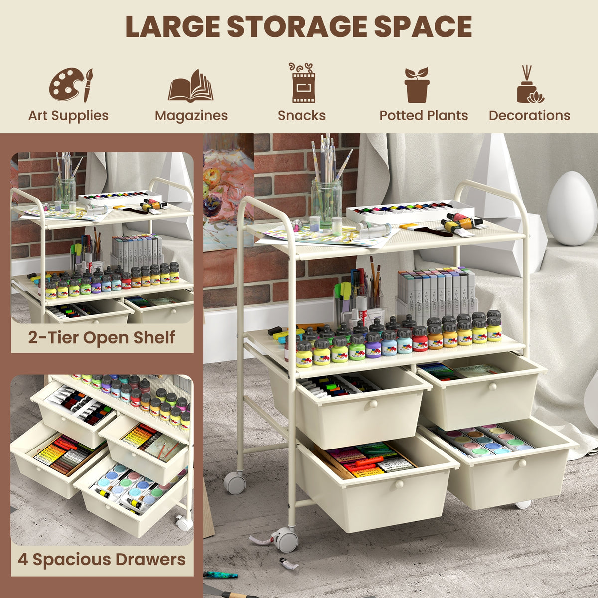 4 Drawer Rolling Storage Cart, White File Cabinets at Gallery Canada
