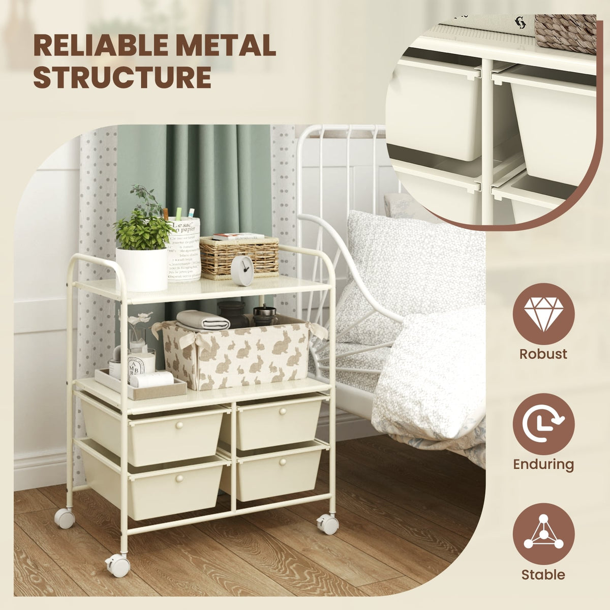 4 Drawer Rolling Storage Cart, White File Cabinets at Gallery Canada