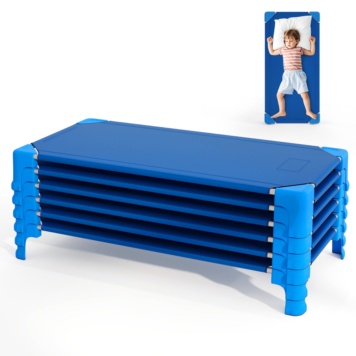 Portable Stackable Daycare Cot, 53 Inch, Blue Toddler Beds at Gallery Canada