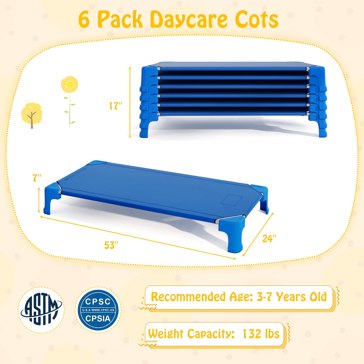 Portable Stackable Daycare Cot, 53 Inch, Blue Toddler Beds at Gallery Canada